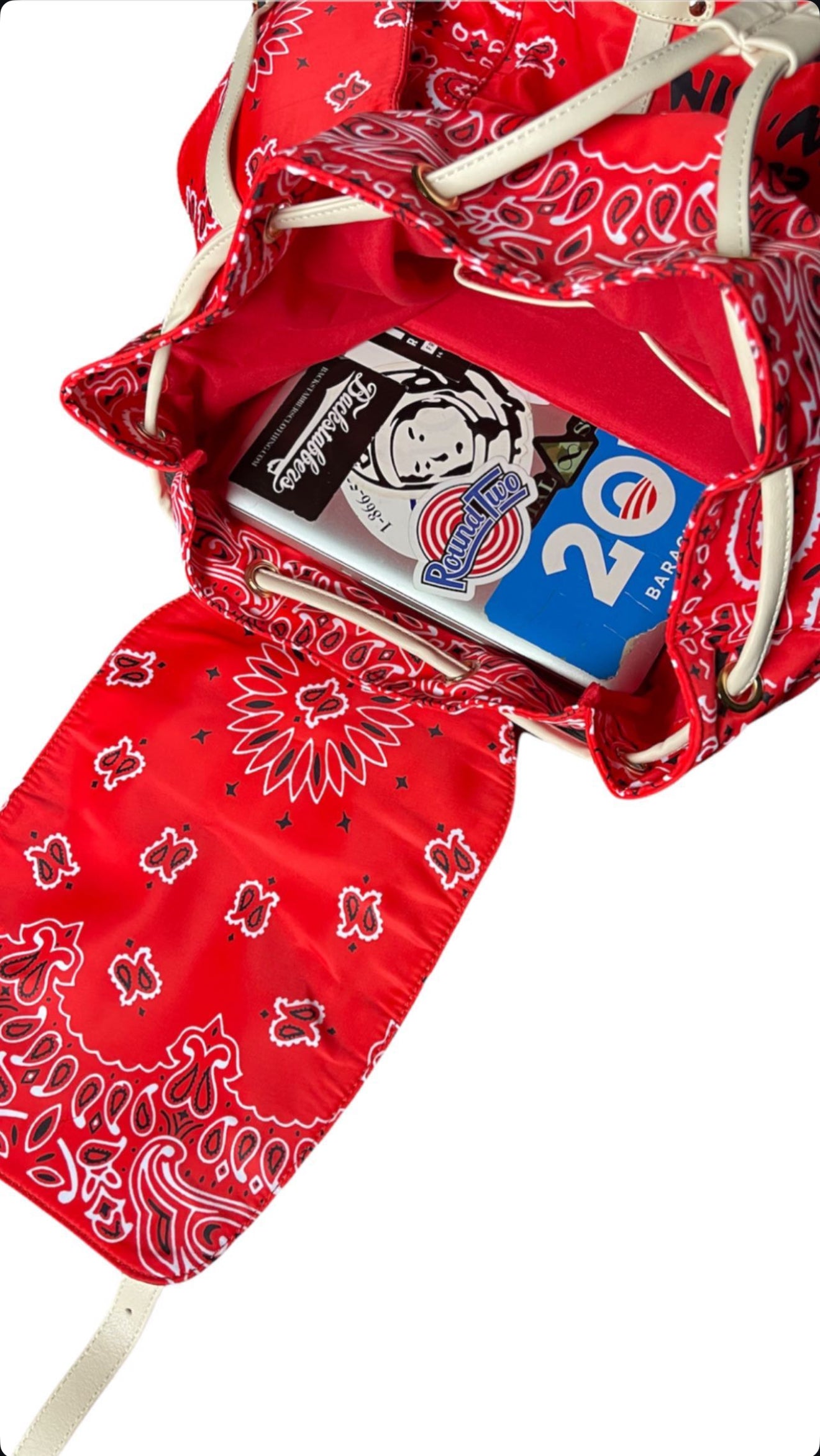 red paisley backpack